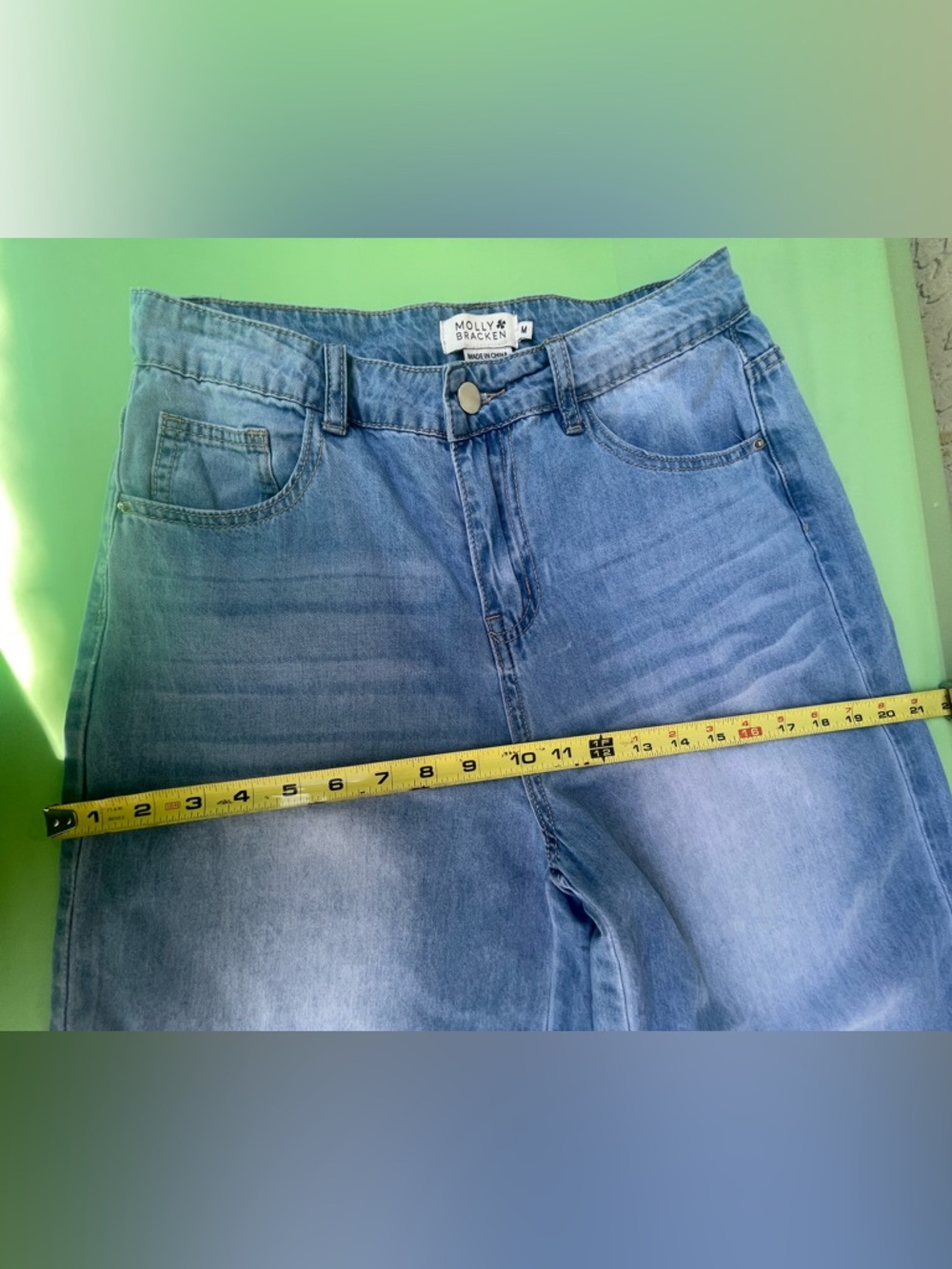 High Waisted Molly Bracken Light Blue Wide Leg Jeans Relaxed Fryed Hem Cropped M - Picture 10 of 16